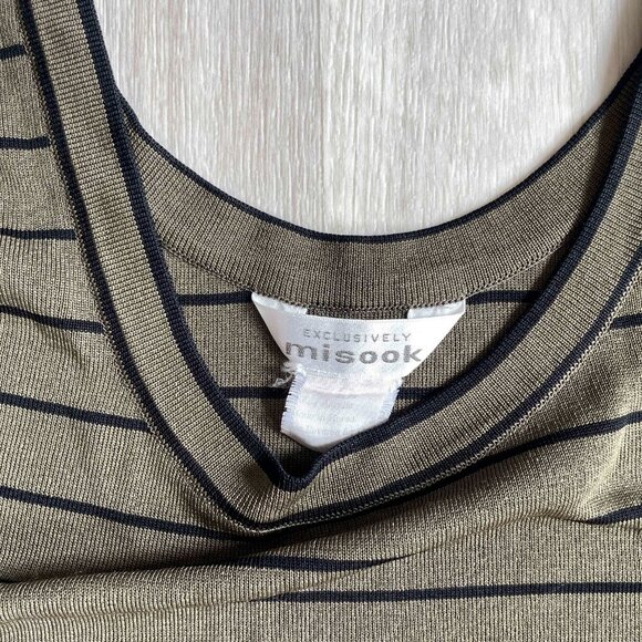 Misook Scoopneck Classic Acrylic Knit Tank Top Olive Black Stripe Size XL - Picture 2 of 5